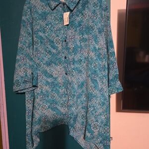 Catherines Blue and Green Floral Shirt